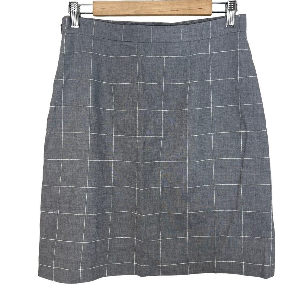 Ann Taylor Linen Blend Windowpane Plaid Gray Pencil Skirt size 2 - runs big